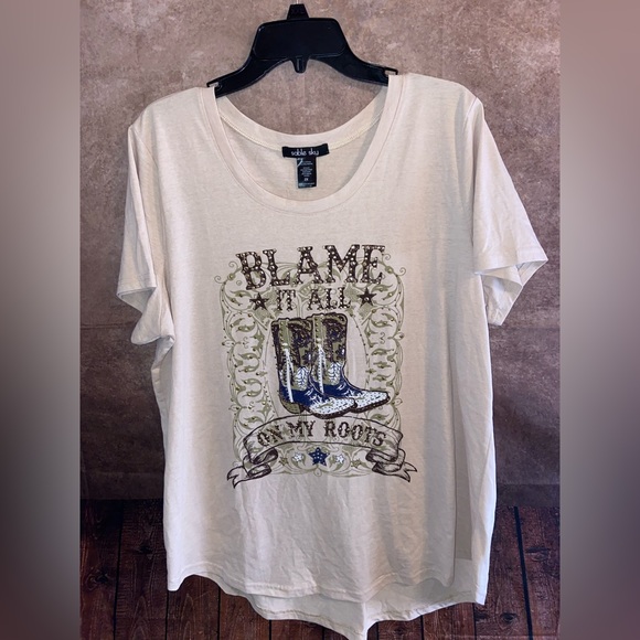 Sable Sky Blame It All On My Roots Cowboy Boots T-Shirt Womens Size 2X-NWOT - Picture 1 of 4